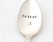 Poison spoon with skull. Handstamped coffee spoon for Halloween trick or treat fun. Ghastly decor by Milk and Honey, MTO