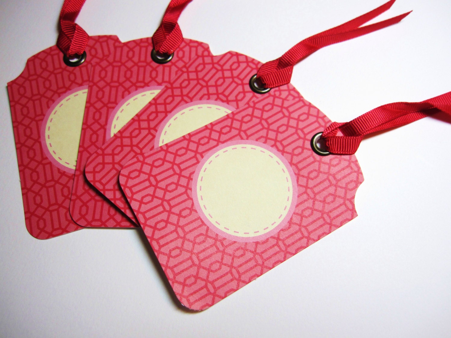 Red and pink large gift tag with grommet and ribbon