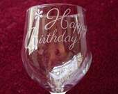 Happy Birthday - Etched Wine or Whiskey Glass
