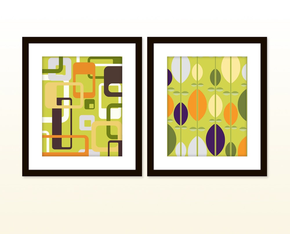 Geometric abstract 8x10 posters - Mid century modern art prints  - Set of two - Retro inspired