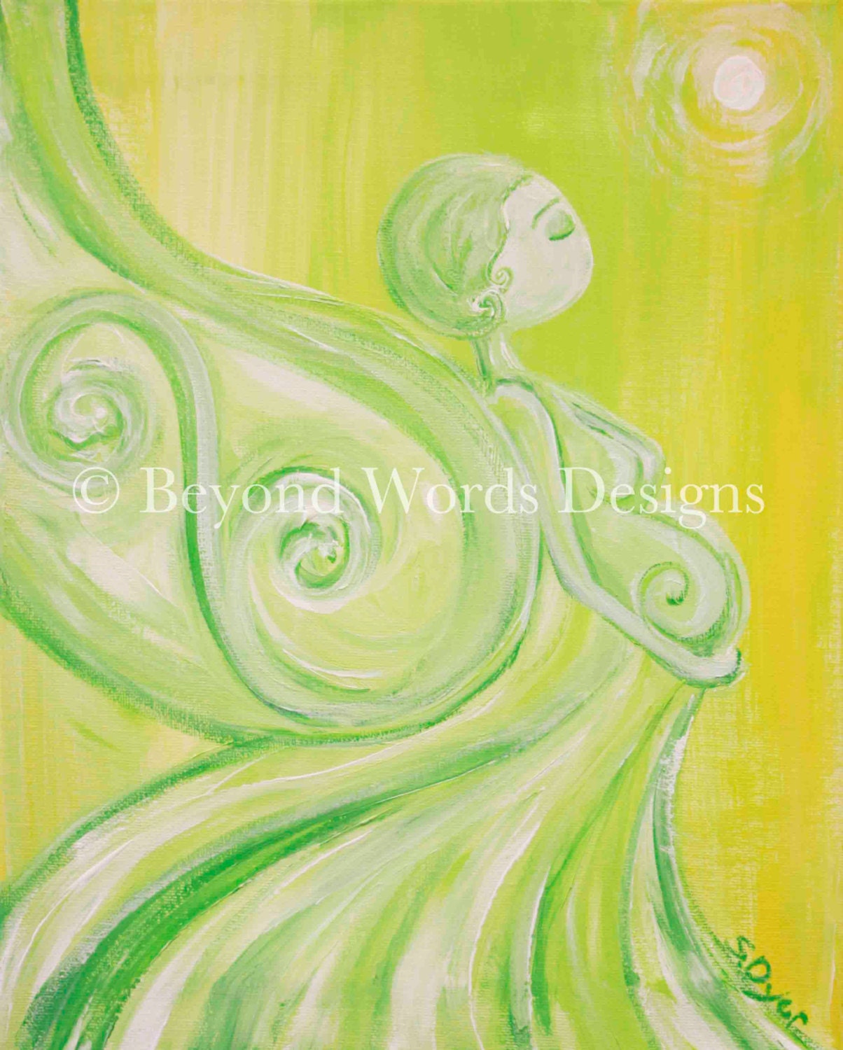 Pregnancy art, Transformation, Birth, Butterfly, Yellow and Green, Matted Giclee 8x10 print, Midwife and Doula Gift, Blessingway