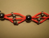 Red Macrame Bracelet: Fabric Bracelet in Red and Silver