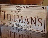 Personalized Family Sign: Carved Wooden Sign Marriage Sign Anniversary Gift Established Date Sign Cherry 7x18 LL