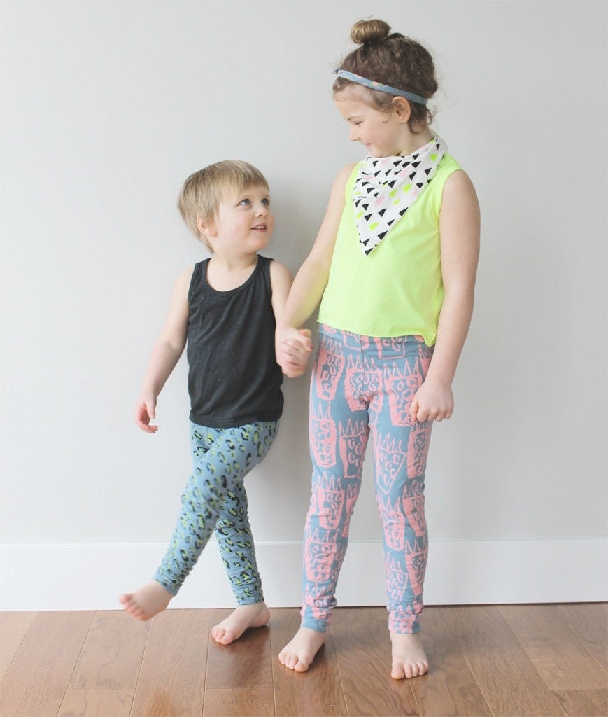 Hand Printed 'Tiger Paw' Leggings in Pink on Slate