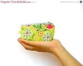 25 SALE Zippered Coin Purse, green money purse, with turquoise and pink flowers