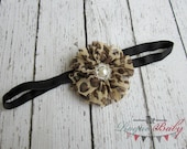 Black Leopard &Pearl Headband -   Newborn Infant Baby Toddler Girls Adult Chiffon Flower Skinny headband