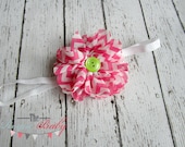 Chevron Headband  Hot Pink & White with Lime Green Skinny Band- Newborn Infant Baby Toddler Girls Adult