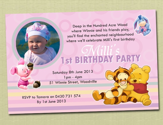 Photo Personalised Winnie The Pooh Birthday Invitations - You Print Il_570xn