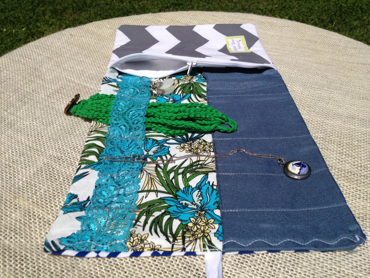 Nautical Travel Jewelry Roll Organizer