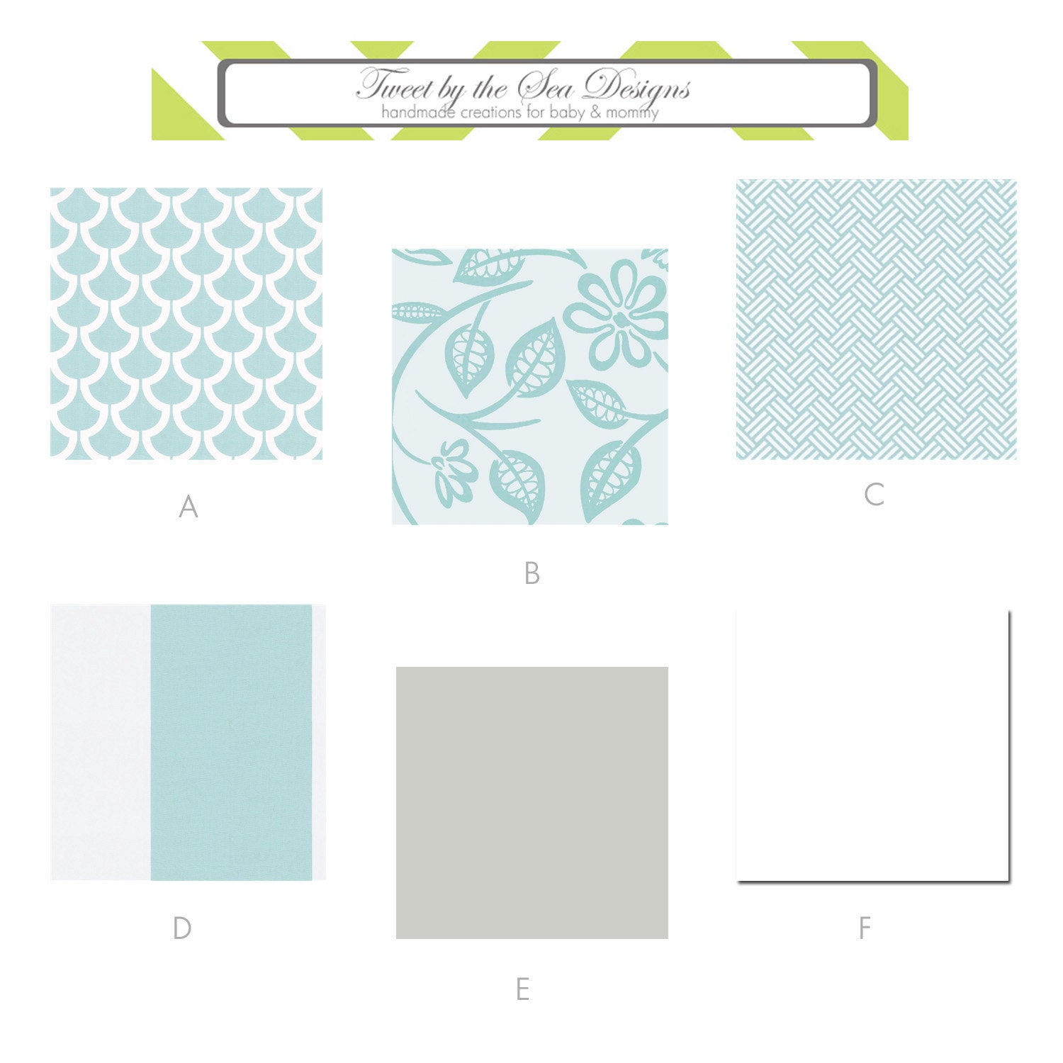 Custom 3 piece Nursery Set--Crib Sheet, Crib Skirt, & Bumper Pads (Aqua, White, and Silver Gray)