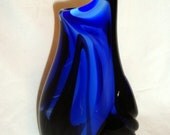 Blue-Partial Gather-Hand Blown-Glass Vase