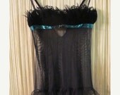 25% OFF. BUY 2 GET 1 Free SHeeR Black FEATHeR TeDdy LiNGERiE WiTh GARTeRs And TURQUOiSe RiBbon.