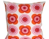 Decorative Vintage Throw Pillow, Pink & Orange Flowers 16" x 16" Retro Throw Pillow