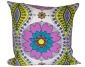Vintage Fabric Throw Pillow 1970s Psychedelic 18" x 18" Retro Cushion Cover
