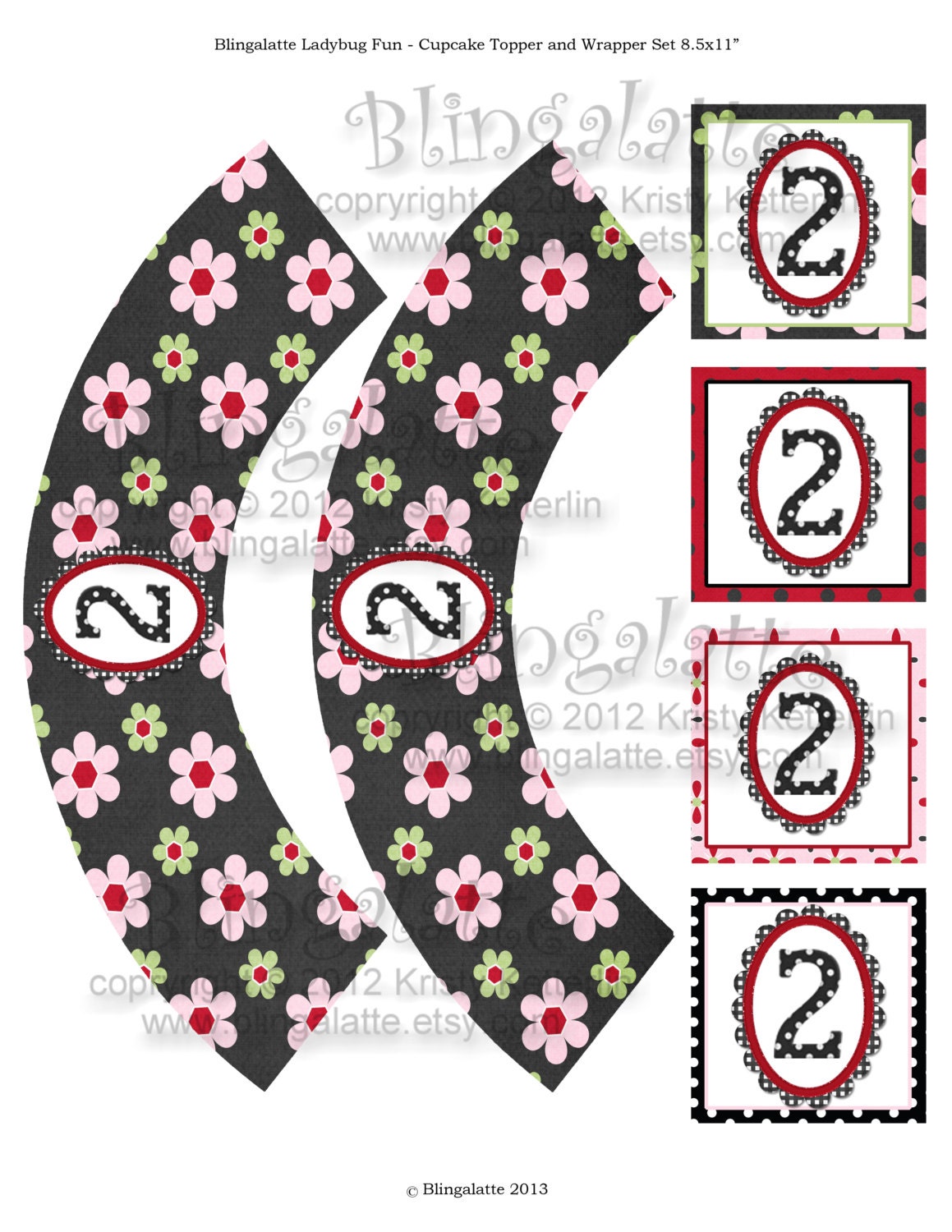 Ladybug Fun Printable Cupcake Wraps and Cupcake Toppers or Favor Tags