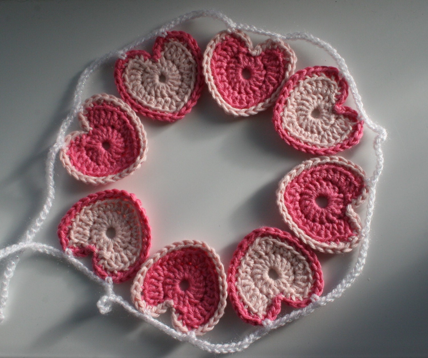 Cute Pink Heart Bunting: small hearts garland, perfect for Valentines decor, cotton hearts and yarn with sparkle, 3 feet