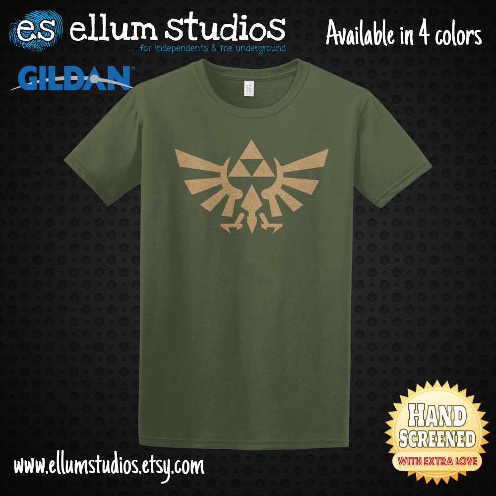 Zelda Hyrule Crest Screen Printed Unisex Tee, Available in 3 Colors. Printed With Eco Friendly Water-Based Ink.