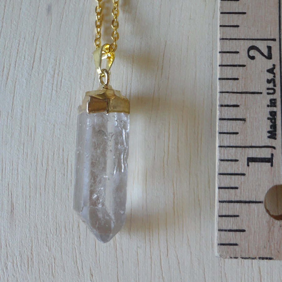Gold OR Silver Dipped Quartz Crystal Spear Necklace with Chain