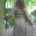 Green linen pagan Avalon gown. Size Medium. Robe dress historical priestess woodland fairy witch moss Pixie ribbon