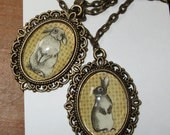 Spring Bunnies illustrated Pendant - Easter gift - long rabbit necklace - Choose one