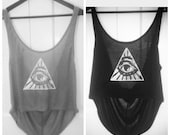 Handmade All Seeing Eye, Crop Top, Low Back, Backless, Festival, Tank Top, Aztec, Screenprint, Hippie, Women, Hippie, Bohemian, Evil Eye