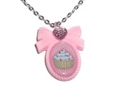 Pink Cupcake Necklace, Pastel Cameo Kawaii Jewelry