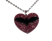 Kawaii Bat Necklace, Cute Creepy Pink Glitter Heart Pendant