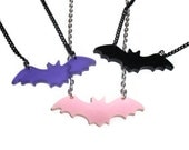 Bat Necklace, Choose Pink, Purple or Black, Cute Pastel Goth Jewelry