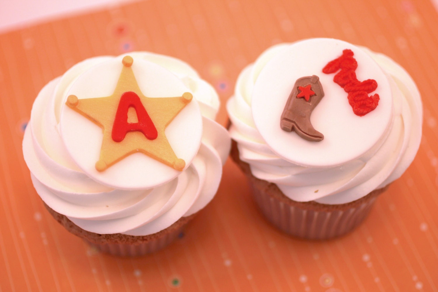 Sheriff Star and Cowboy Boot Rodeo Theme Fondant Cupcake Toppers