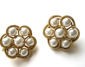 Trifari Vintage Earrings Pearl Clip on, Crown Trifari Signed Wedding Bridal