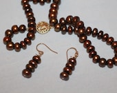 19 inch Copper color Pearl Necklace with Earrings