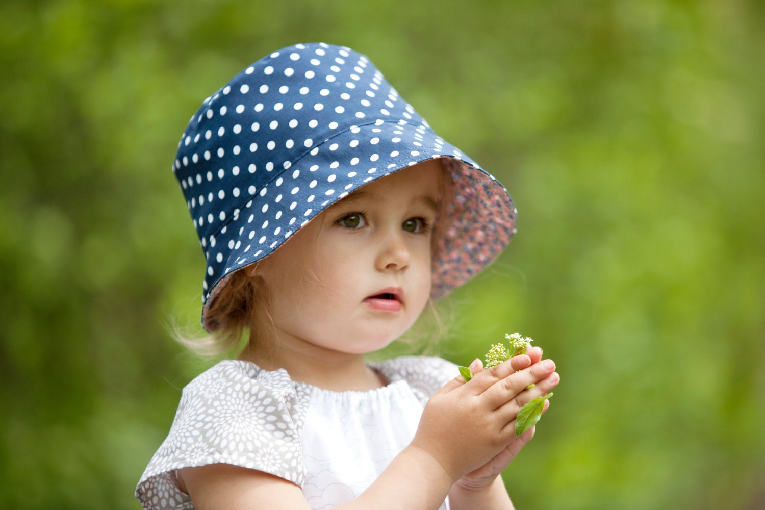 Girls Reversible Guajira Fedora Hat / Navy Blue Polka Dots with Vintage Pink Calico / Made to Order