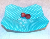 Teal Fabric Bowl in florals and white polka dots