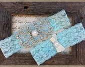 Wedding Garter- Something Blue Pearl Rhinestone Wedding Garter- Wedding Bridal Garter