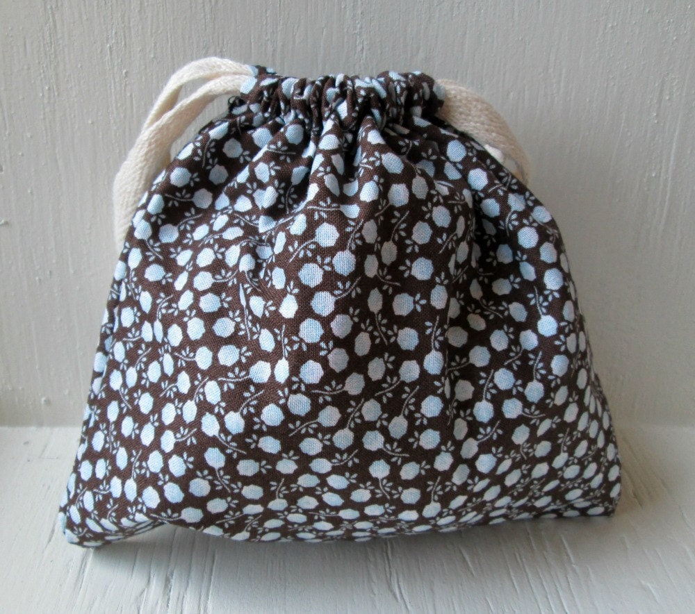 Brown Dandelion Drawstring Bag, Reusable Gift Bag, Pouch, Makeup Case