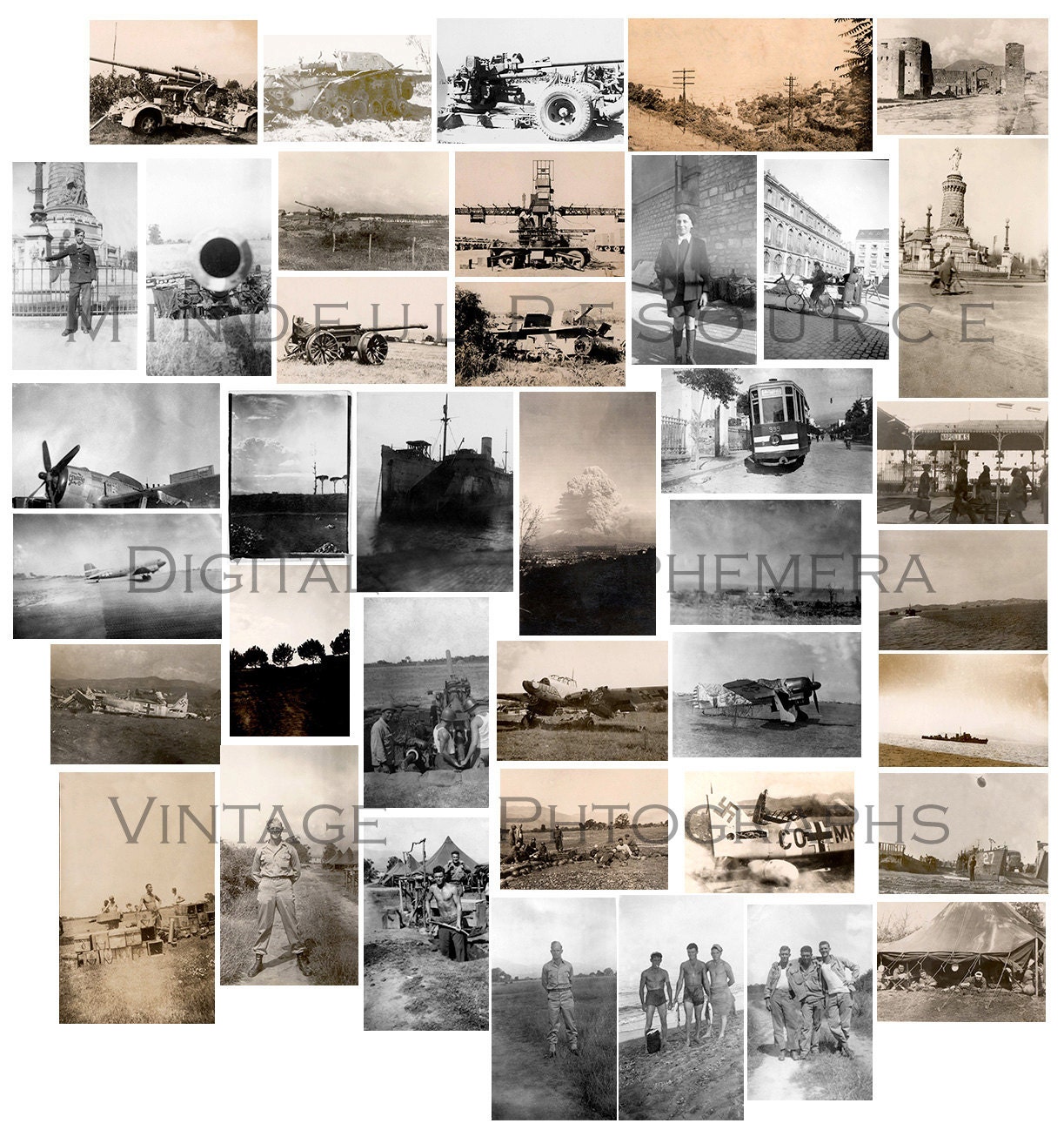WWII War Photography 40 Photos Italy France 1940s Atmospheric, Tanks, Nazi, Guns, Soldiers, Planes, Bomb Digital Scanned Originals