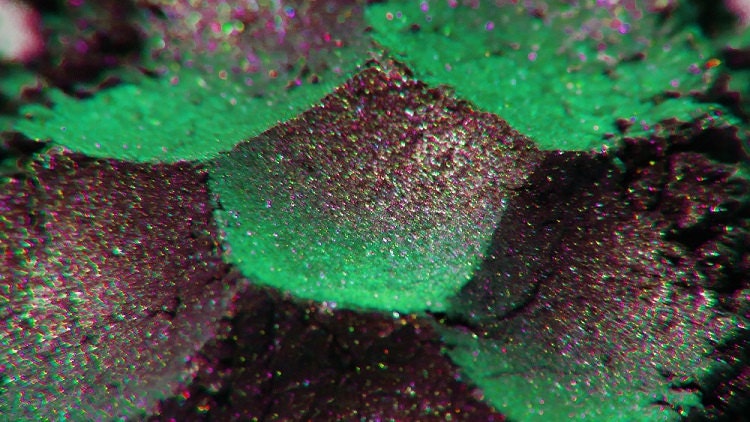 Mood Ring Eyeshadow- Emerald Olive Green Duochrome with Magenta, Purple, Gold, Silver, Iridescent Shimmer, Natural Mineral Makeup