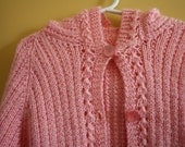 Vintage handknit hooded sweater / pretty pink sweater / size 3T 4T