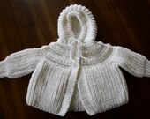 Vintage handknit sweater / white hooded sweater / baby 12 to 24 months 2T