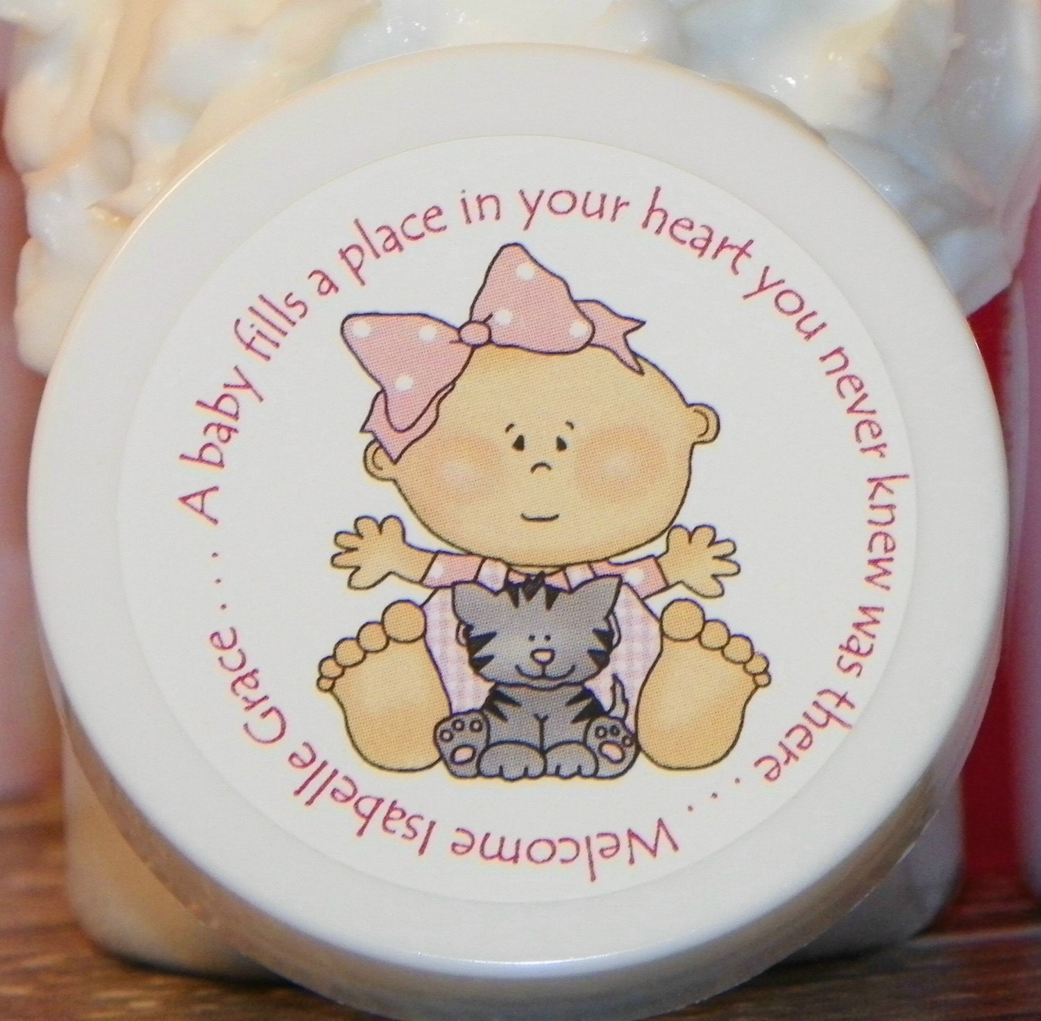 Baby Shower Favors - Personalized Whipped Body Butter (Kitty Love - Girl with Pink Bow)