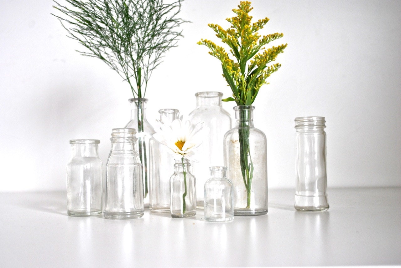 Vintage Glass Bottle Collection - Nine Bottle Apothecary Jars