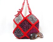 Crochet handbag, Squared, Multicolor bag, Crochet granny square bag, Gipsy, Crochet burgundy tote bag, Different colors on both sides