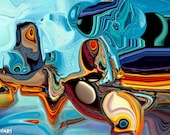 Blue Abstract Canvas Print - Fish Eye DIGITAL Composite Stretched Gallery Wraped Ready to Hang by Osnat  40x30