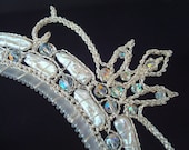 Crocheted Wire Tiara Stick Pearls and Swarovski Crystals