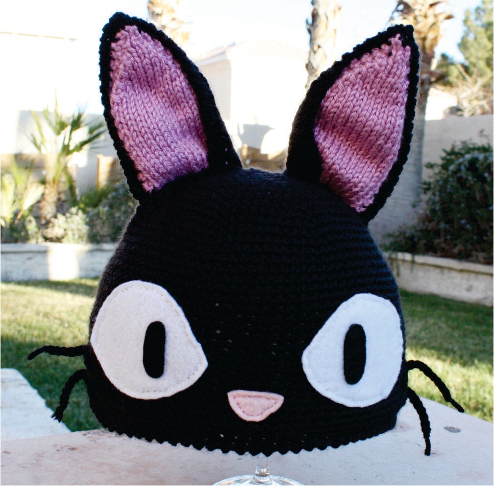 Jiji the Talking Black Cat Kikis Delivery Service Inspired Hat: Studio Ghibli -ish Japanese Anime Kawaii Handmade Crochet Beanie Hat
