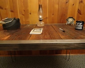 16 x 48 Industrial desk with raw steel trim and hairpin legs