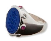 Lapis Intaglio Celtic King Crest Gem Inset Sterling Silver Ring