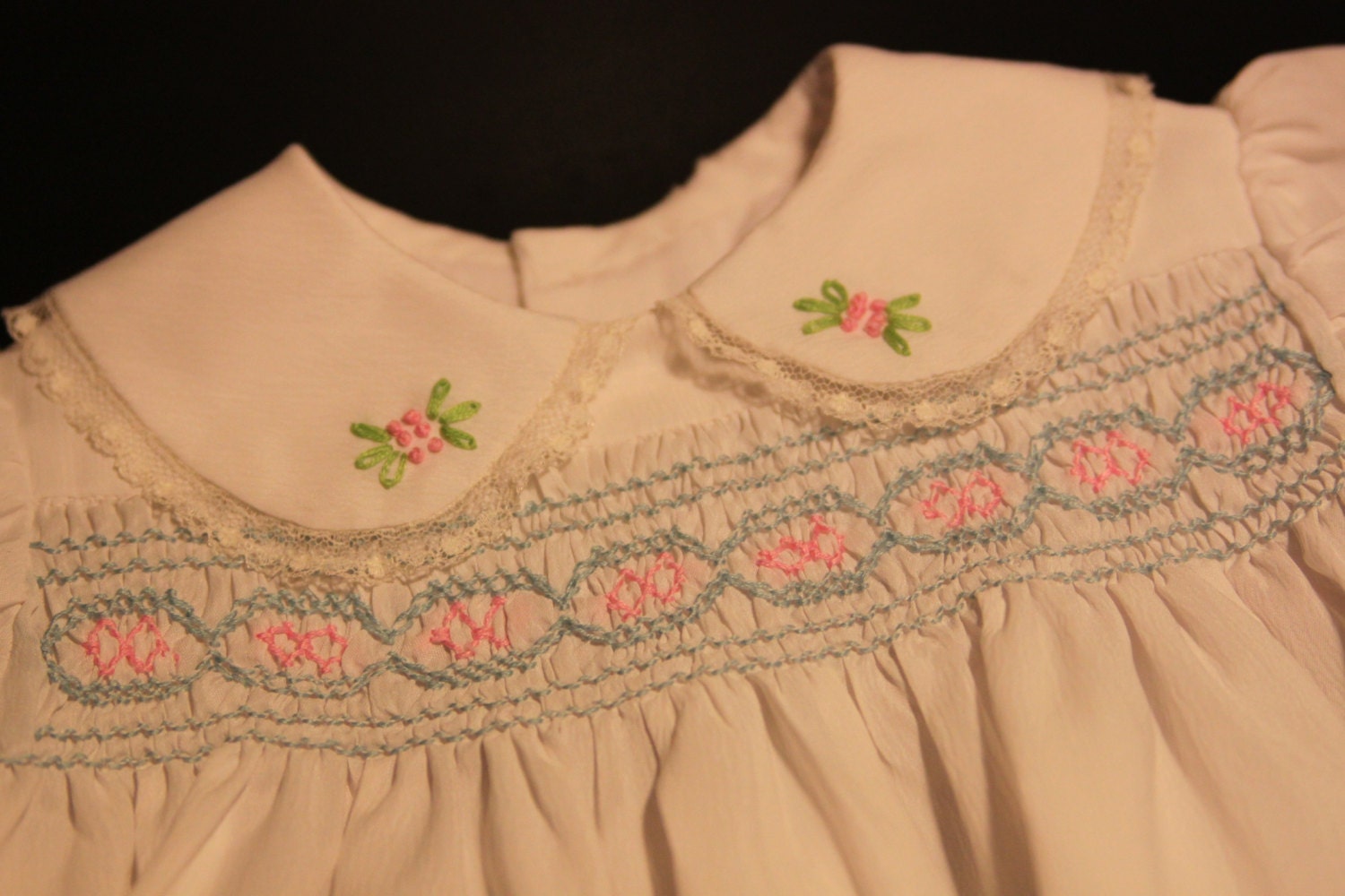 White Smocked Baby Dress with Peter Pan Collar