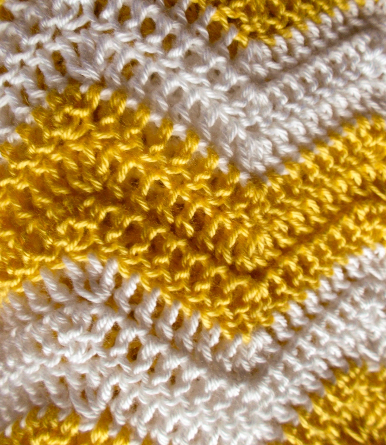 Chevron Afghan Throw Blanket Crochet - Bright Neon Yellow and White Striped Ripple Zig Zag - MTO - Many Colors Available