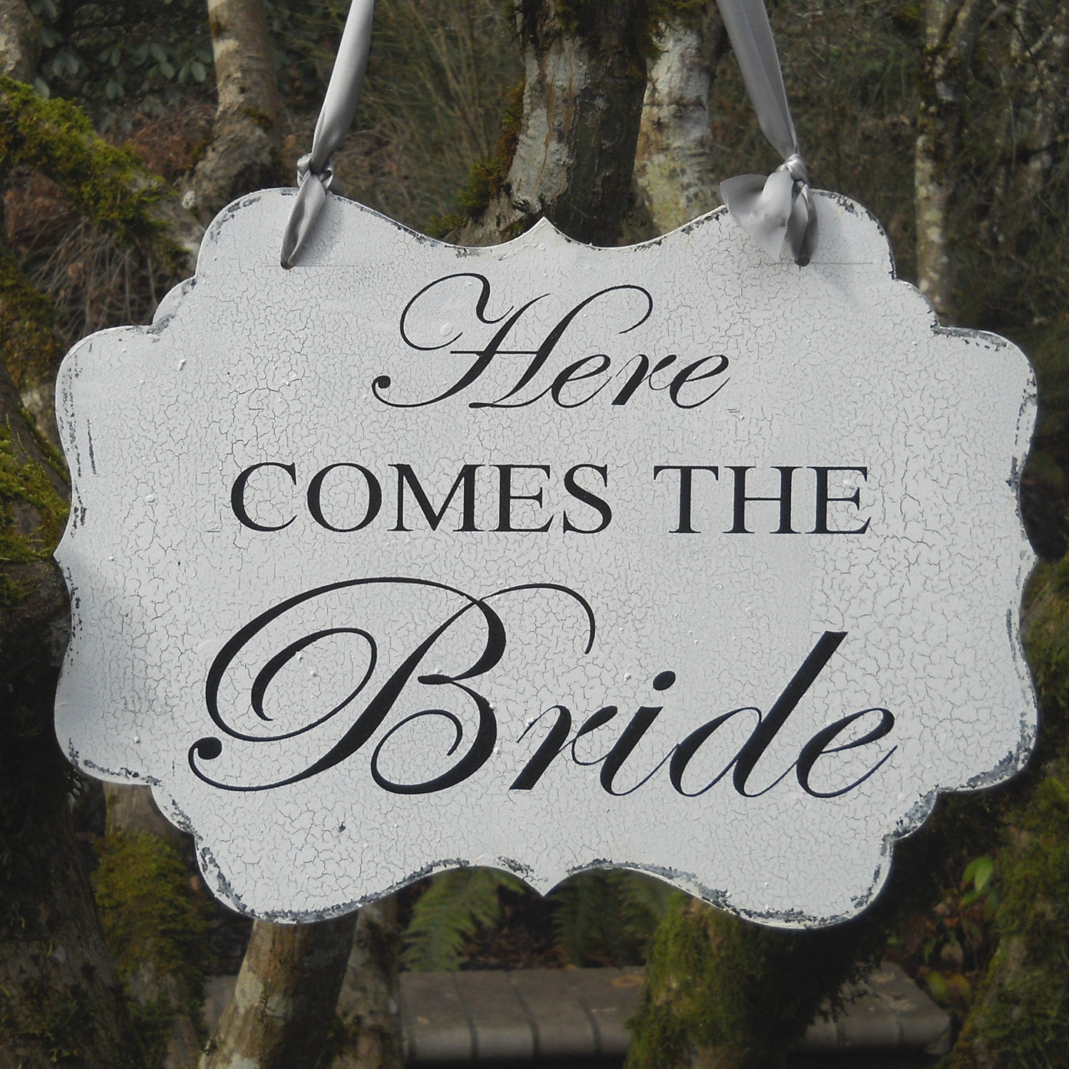 REVERSIBLE WEDDING SIGN Here Comes the Bride, Happily Ever After for Flower Girl, Ring Bearer Vintage Style